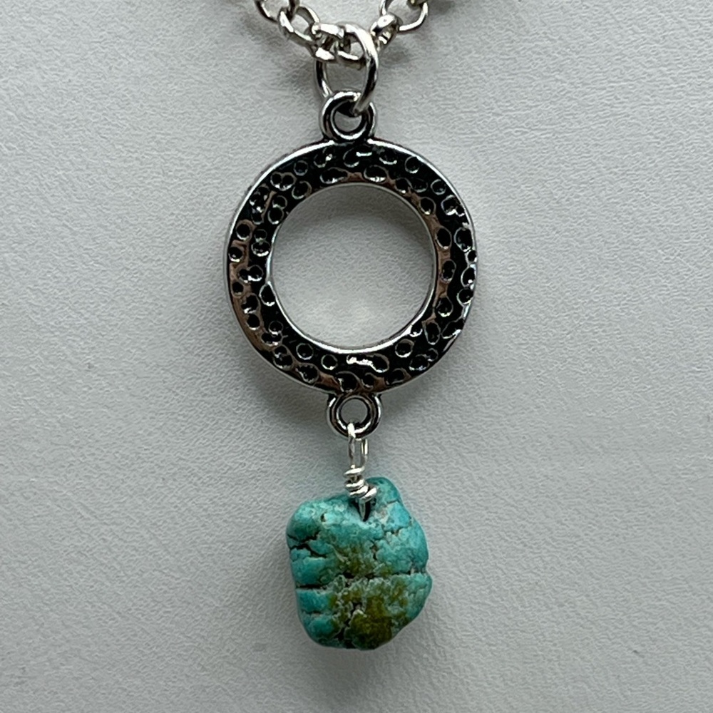 Silver and Turquoise Nugget Pendant Necklace -Elegant Statement Jewelry - Picture 2 of 5